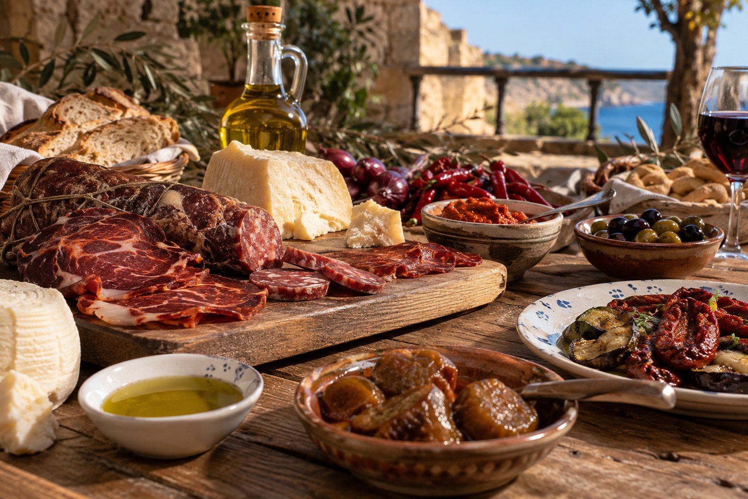 Antipasto rustico crotonese con vista sul mare